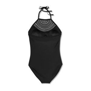 Women's Laser Cut Halter One Piece Swimsuit